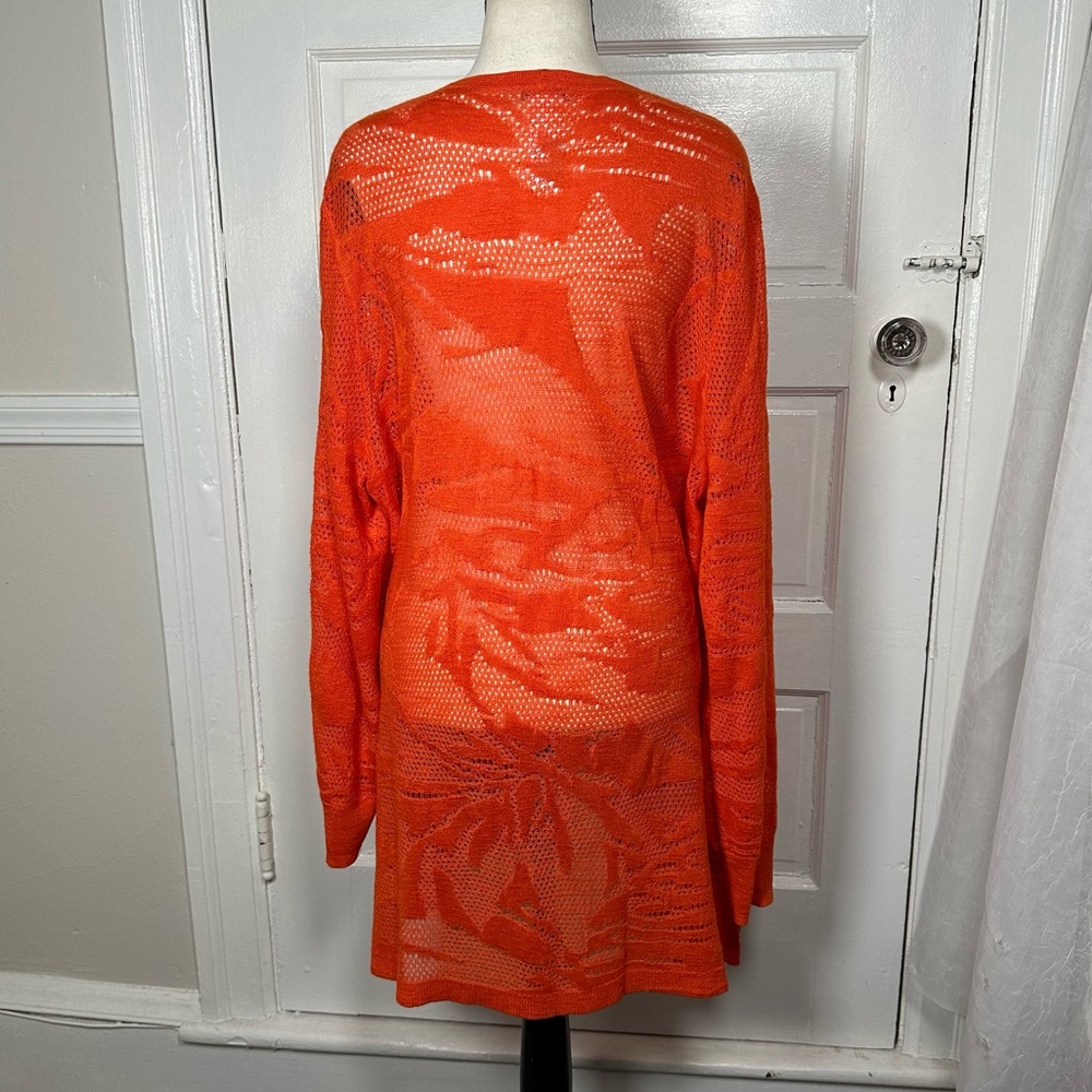 Chico's Orange Pointelle Palms Cardigan Sweater Open Knit Boho Casual XL NWOT - Picture 6 of 17